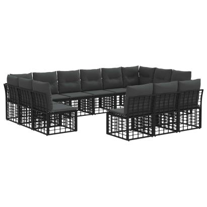 Set de canapele de exterior cu pernă 10 pcs Negru și Gri închis GartenMobel Dekor
