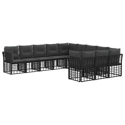 Set de canapele de exterior 8 pcs Negru și Gri închis Poliester GartenMobel Dekor