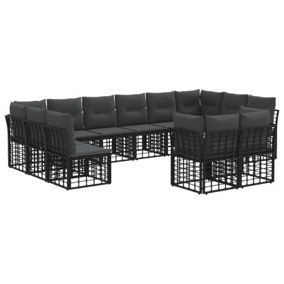 Set de canapele de exterior cu pernă 12 pcs Negru și Gri închis GartenMobel Dekor