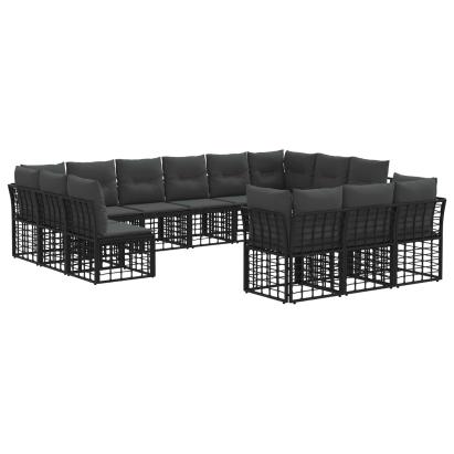 Set de canapele de exterior cu pernă 13 pcs Negru și Gri închis GartenMobel Dekor