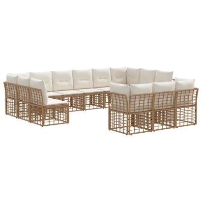 Set de canapele de exterior cu pernă 13 pcs Alb Natural și Crem GartenMobel Dekor