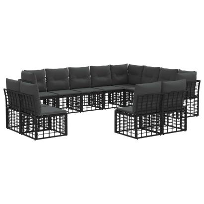 Set de canapele de exterior cu pernă 12 pcs Negru și Gri închis GartenMobel Dekor