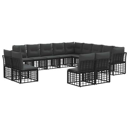 Set de canapele de exterior cu pernă 13 pcs Negru și Gri închis GartenMobel Dekor