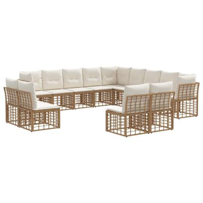 Set de canapele de exterior cu pernă 13 pcs Alb Natural și Crem GartenMobel Dekor