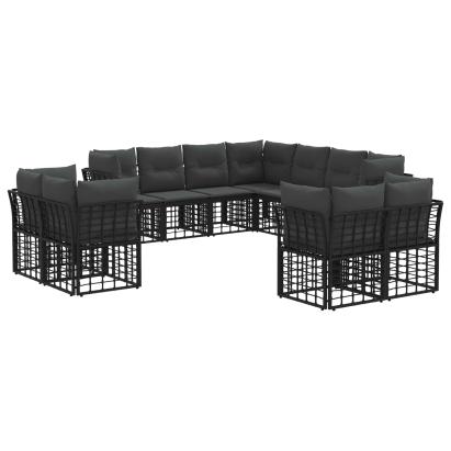 Set de canapele de exterior cu pernă 11 pcs Negru și Gri închis GartenMobel Dekor