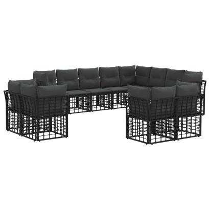 Set de canapele de exterior cu pernă 12 pcs Negru și Gri închis GartenMobel Dekor