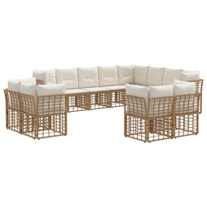 Set de canapele de exterior cu pernă 12 pcs Alb Natural și Crem GartenMobel Dekor