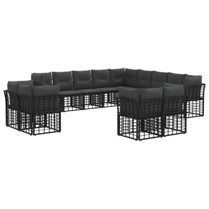 Set de canapele de exterior cu pernă 13 pcs Negru și Gri închis GartenMobel Dekor