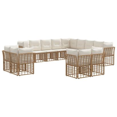 Set de canapele de exterior cu pernă 13 pcs Alb Natural și Crem GartenMobel Dekor
