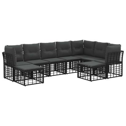 Set de canapele de exterior 9 pcs Negru și Gri închis Poliester GartenMobel Dekor
