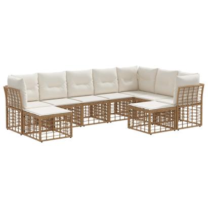 Set de canapele de exterior 9 pcs Alb Natural și Crem Poliester GartenMobel Dekor