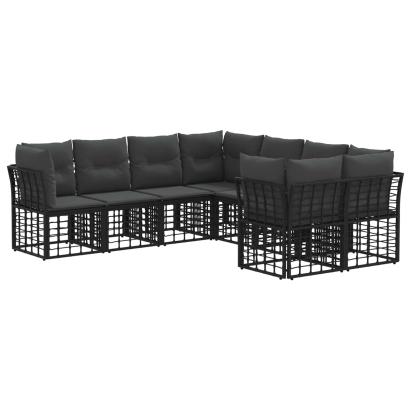 Set de canapele de exterior 8 pcs Negru și Gri închis Poliester GartenMobel Dekor