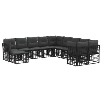 Set de canapele de exterior cu pernă 11 pcs Negru și Gri închis GartenMobel Dekor