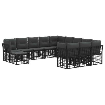 Set de canapele de exterior cu pernă 12 pcs Negru și Gri închis GartenMobel Dekor