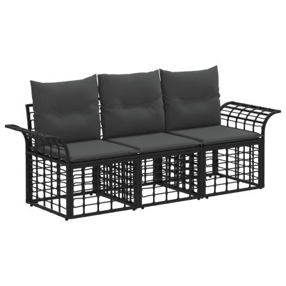 Set de canapele de exterior 3 pcs Negru și Gri închis Poliester GartenMobel Dekor