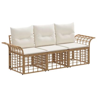 Set de canapele de exterior 3 pcs Alb Natural și Crem Poliester GartenMobel Dekor