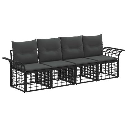 Set de canapele de exterior 4 pcs Negru și Gri închis Poliester GartenMobel Dekor