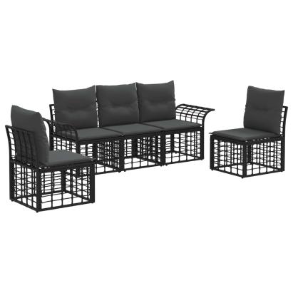 Set de canapele de exterior 5 pcs Negru și Gri închis Poliester GartenMobel Dekor