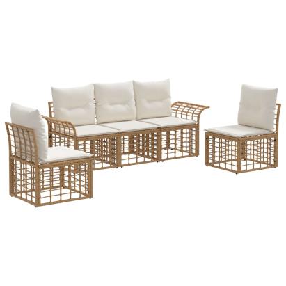 Set de canapele de exterior 5 pcs Alb Natural și Crem Poliester GartenMobel Dekor
