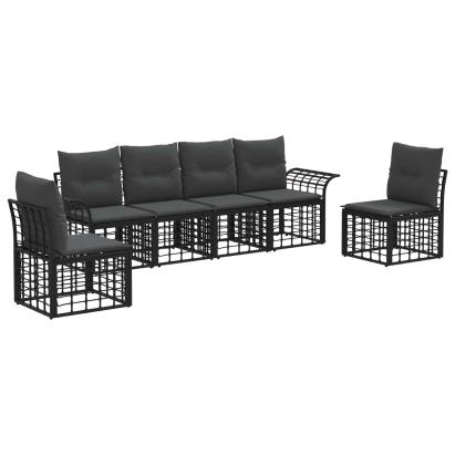 Set de canapele de exterior 6 pcs Negru și Gri închis Poliester GartenMobel Dekor