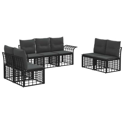 Set de canapele de exterior 7 pcs Negru și Gri închis Poliester GartenMobel Dekor