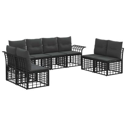 Set de canapele de exterior 8 pcs Negru și Gri închis Poliester GartenMobel Dekor