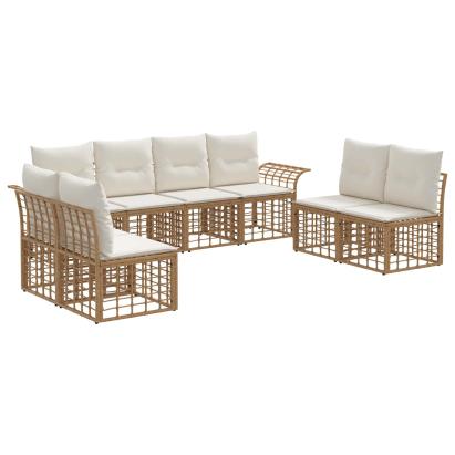 Set de canapele de exterior 8 pcs Alb Natural și Crem Poliester GartenMobel Dekor