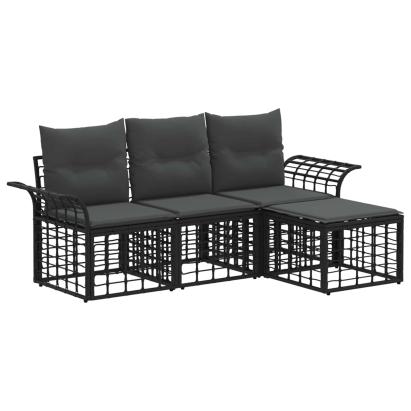 Set de canapele de exterior 4 pcs Negru și Gri închis Poliester GartenMobel Dekor
