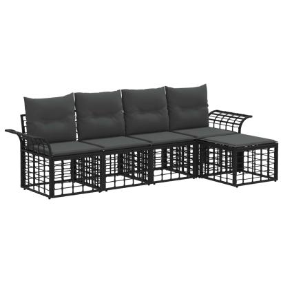 Set de canapele de exterior 5 pcs Negru și Gri închis Poliester GartenMobel Dekor