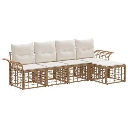 Set de canapele de exterior 5 pcs Alb Natural și Crem Poliester GartenMobel Dekor