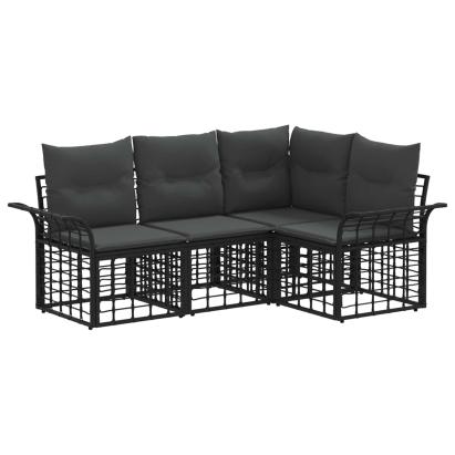 Set de canapele de exterior 4 pcs Negru și Gri închis Poliester GartenMobel Dekor