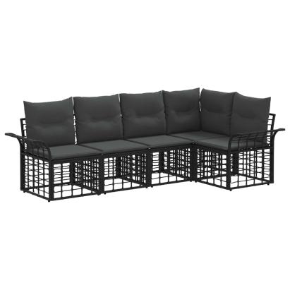Set de canapele de exterior 5 pcs Negru și Gri închis Poliester GartenMobel Dekor
