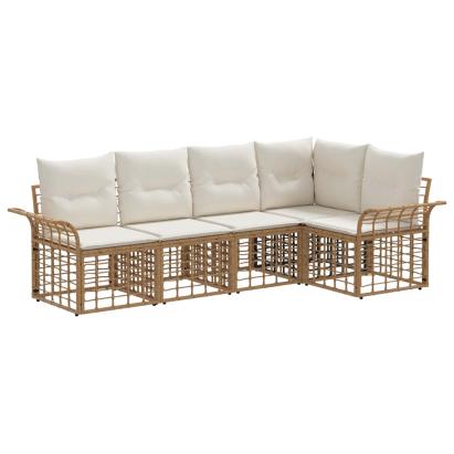 Set de canapele de exterior 5 pcs Alb Natural și Crem Poliester GartenMobel Dekor