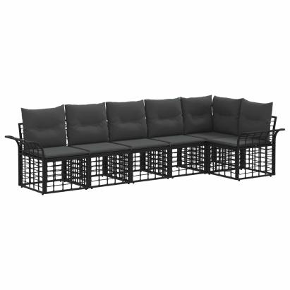 Set de canapele de exterior 6 pcs Negru și Gri închis Poliester GartenMobel Dekor