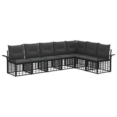 Set de canapele de exterior 7 pcs Negru și Gri închis Poliester GartenMobel Dekor
