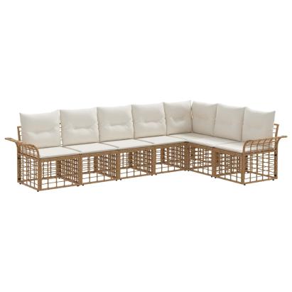 Set de canapele de exterior 7 pcs Alb Natural și Crem Poliester GartenMobel Dekor