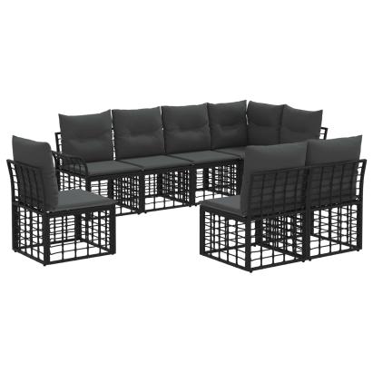Set de canapele de exterior 8 pcs Negru și Gri închis Poliester GartenMobel Dekor