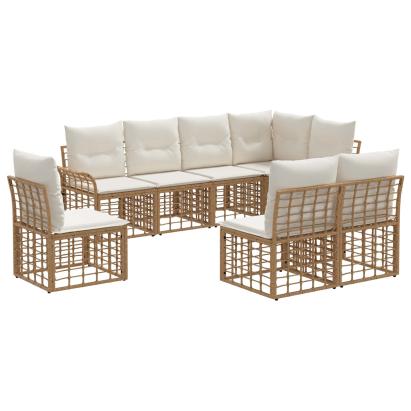 Set de canapele de exterior 8 pcs Alb Natural și Crem Poliester GartenMobel Dekor