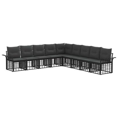 Set de canapele de exterior 9 pcs Negru și Gri închis Poliester GartenMobel Dekor