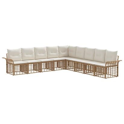 Set de canapele de exterior 9 pcs Alb Natural și Crem Poliester GartenMobel Dekor