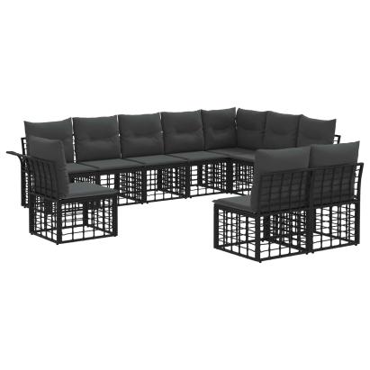 Set de canapele de exterior cu pernă 10 pcs Negru și Gri închis GartenMobel Dekor