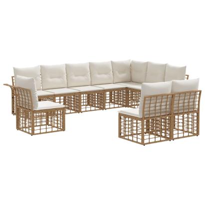 Set de canapele de exterior cu pernă 10 pcs Alb Natural și Crem GartenMobel Dekor