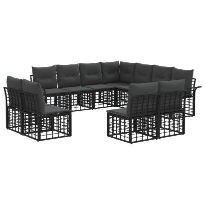 Set de canapele de exterior cu pernă 11 pcs Negru și Gri închis GartenMobel Dekor