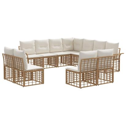 Set de canapele de exterior cu pernă 11 pcs Alb Natural și Crem GartenMobel Dekor