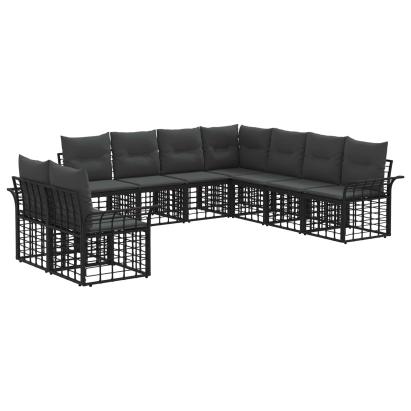 Set de canapele de exterior 9 pcs Negru și Gri închis Poliester GartenMobel Dekor