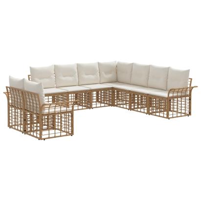 Set de canapele de exterior 9 pcs Alb Natural și Crem Poliester GartenMobel Dekor