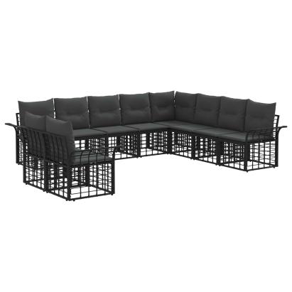 Set de canapele de exterior cu pernă 10 pcs Negru și Gri închis GartenMobel Dekor