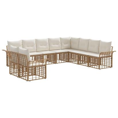 Set de canapele de exterior cu pernă 10 pcs Alb Natural și Crem GartenMobel Dekor