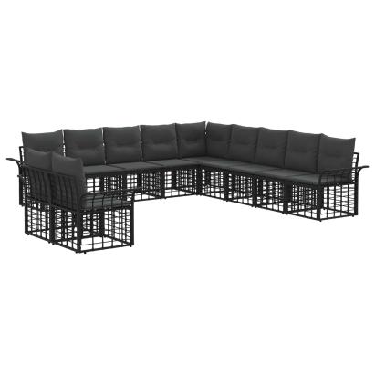Set de canapele de exterior cu pernă 11 pcs Negru și Gri închis GartenMobel Dekor
