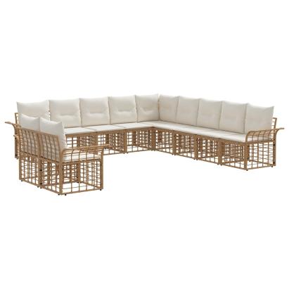 Set de canapele de exterior cu pernă 11 pcs Alb Natural și Crem GartenMobel Dekor